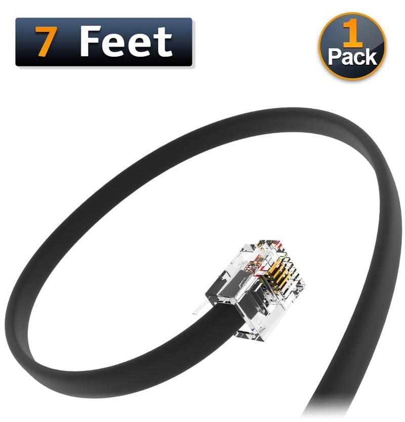 AMZ Pro AmzPRO (1 Pack) 7 Feet Telephone Cord for Landline Phones RJ11 Cable, Pro Grade Phone Line Cord (7 ft, Black) Made in USA - Image 3